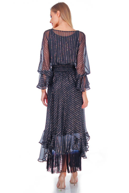 Rochie matase neagra cu broderie ID-8